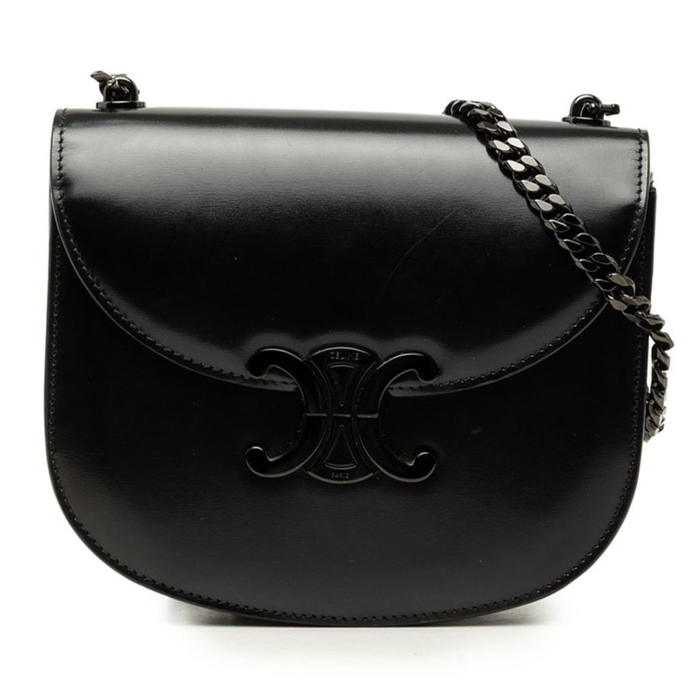 Celine Triomphe Bezas Claire Chain Shoulder Bag, Black Leather, Women's CELINE